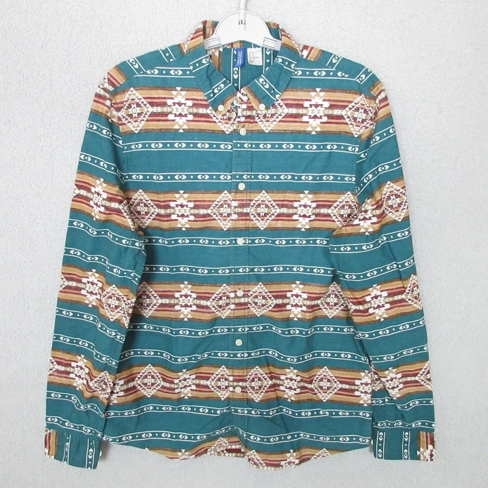 Divided | Shirts | Divided By Hm Mens Teal Aztec Print Button Up Shirt ...